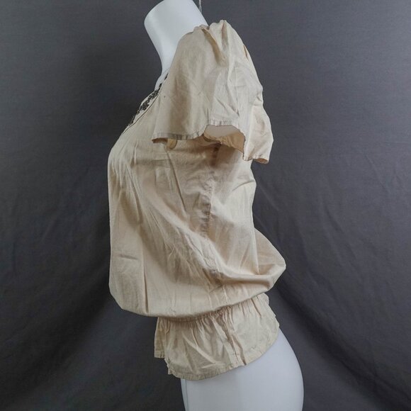 Mudd Womens Top Small Tan Boho Peplum Indie Artsy Clean Girl Studded NEW - Picture 4 of 14